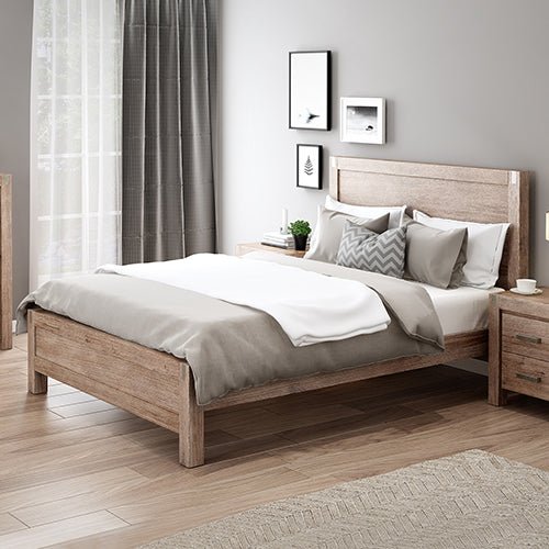 Bed Frame King Size in Solid Wood Veneered Acacia Bedroom Timber Slat in Oak - RnR Galore
