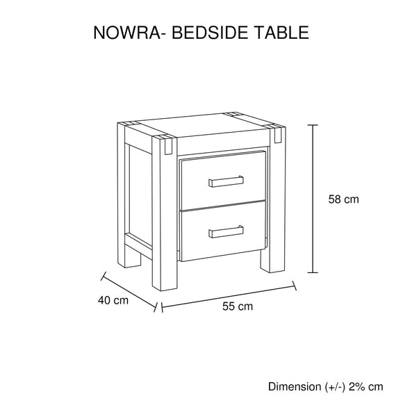 Bedside Table 2 drawers Night Stand Solid Wood Acacia Storage in Chocolate Colour - RnR Galore