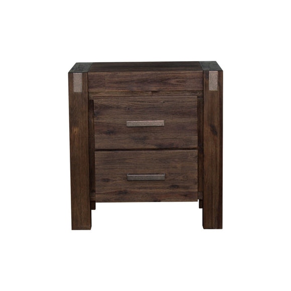 Bedside Table 2 drawers Night Stand Solid Wood Acacia Storage in Chocolate Colour - RnR Galore