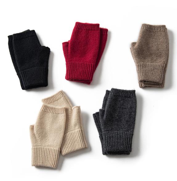 Beige Color Block Cashmere Fingerless Gloves for Women Autumn Winter Outdoor Cold Protection Warm Knitted Gloves - RnR Galore