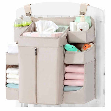 Beige Foldable Baby Crib Storage Hanging Bag - Large Capacity Organizer for Cribs and Changing Tables - RnR Galore