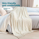 Beige Nordic Knitted Throw Blanket with Tassels 130x230cm Soft Acrylic Diamond Pattern Sofa Cover Bed Runner and Travel Blanket - RnR Galore