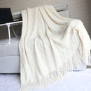 Beige Nordic Knitted Throw Blanket with Tassels 130x230cm Soft Acrylic Diamond Pattern Sofa Cover Bed Runner and Travel Blanket - RnR Galore