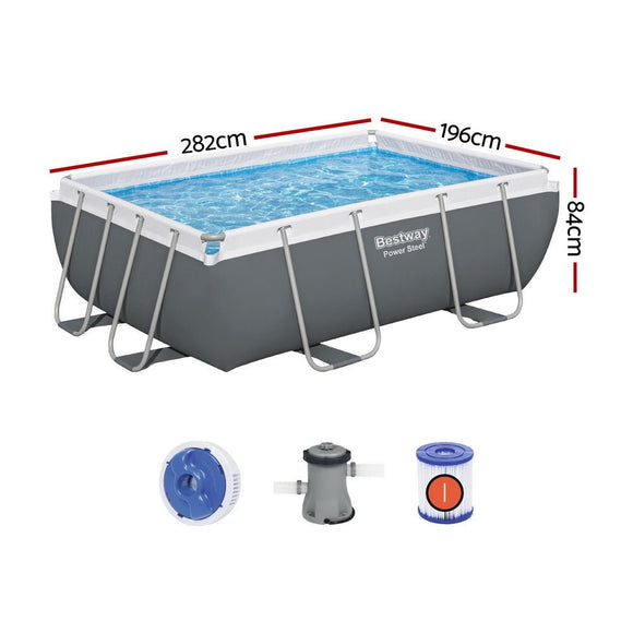 Bestway Swimming Pool 282x196x84cm Steel Frame Above Ground Pools Filter Pump 3662L - RnR Galore
