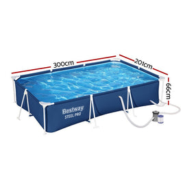 Bestway Swimming Pool 300x201x66cm Steel Frame Above Ground Pools w/ Filter Pump 3300L - RnR Galore