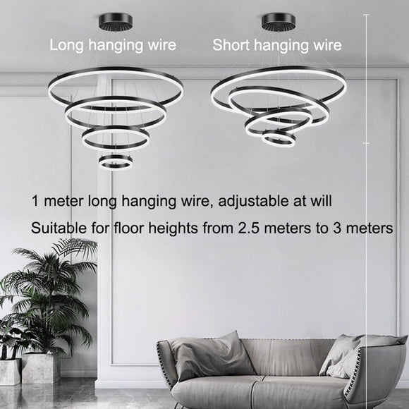 Black 3 Rings Minimalist LED Pendant Light Adjustable Circular Chandelier - RnR Galore