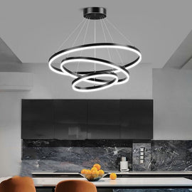 Black 3 Rings Minimalist LED Pendant Light Adjustable Circular Chandelier - RnR Galore
