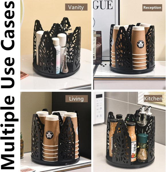 Black 360°Rotating Multi - Scenario Countertop Storage Rack - Large Capacity 4 Compartment Holder for Coffee & Tea Cups - RnR Galore
