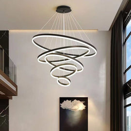 Black 5 Rings Minimalist LED Pendant Light Adjustable Circular Chandelier - RnR Galore