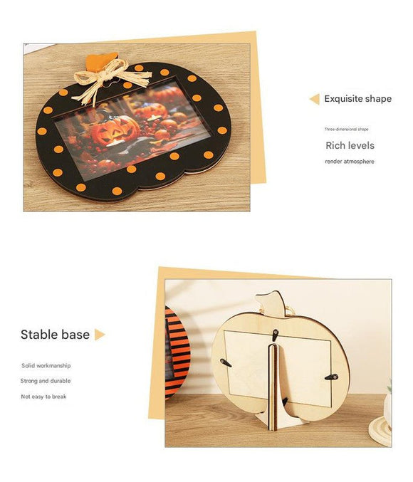Black and Orange Plaid Pattern Festive Pumpkin Photo Frame - Rustic Halloween Tabletop Picture Holder - RnR Galore