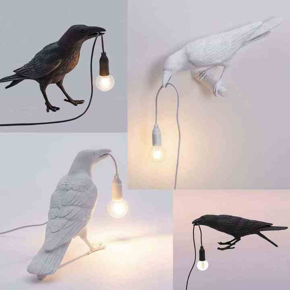 Black Bird Left Wall Lamp Nordic Resin Bird Wall Lamp - Creative Animal Bedside Decorative USB Night Light, Stylish Bird Perched Lamp for Bedroom and Living Room - RnR Galore