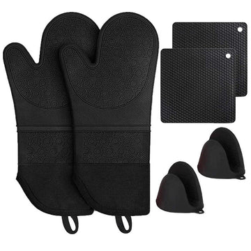 Black BPA - Free Non - Slip Silicone Oven Mitts - Heat Resistant Gloves with Honeycomb Pattern for Kitchen Safety - RnR Galore