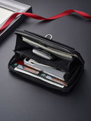 Black Classic Long Zipper Wallet Clutch - Large Capacity PU Leather Phone & Card Holder with Wrist Strap - RnR Galore