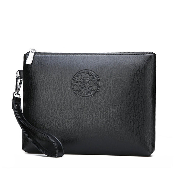 Black Classic Men's PU Leather Clutch Bag - Slim Business Wristlet & Travel Pouch - RnR Galore