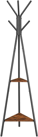 Black Coat Rack Stand Industrial Style 2 Shelves Clothes - RnR Galore