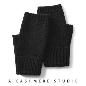Black Color Block Cashmere Fingerless Gloves for Women Autumn Winter Outdoor Cold Protection Warm Knitted Gloves - RnR Galore