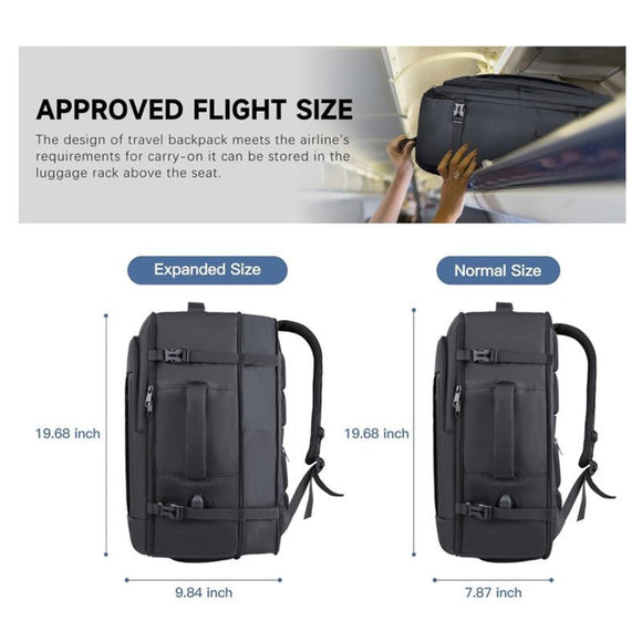 Black Expandable 17 - Inch Laptop Travel Backpack with USB Port - Durable TSA Friendly Carry - on Luggage Bag - RnR Galore