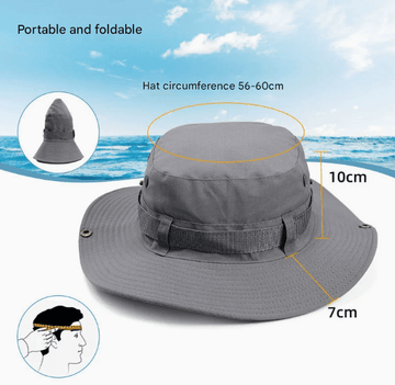 Black Foldable Wide Brim Sun Hat Unisex Bucket Safari Cap Adjustable 56 - 60cm for Fishing Hiking Camping and Outdoor Travel - RnR Galore