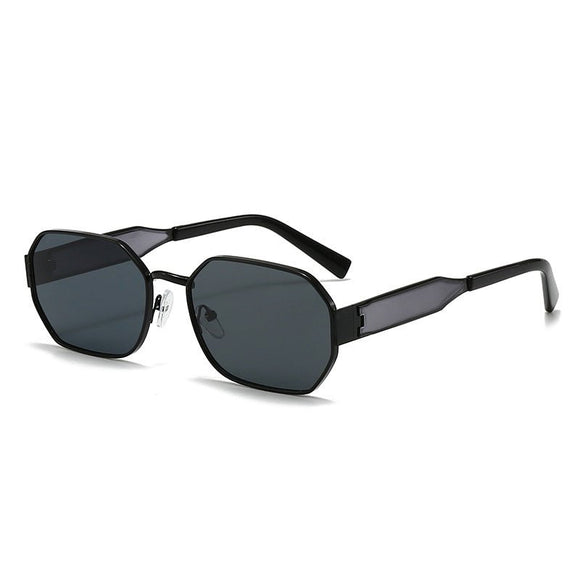 Black Frame and Black Grey Lenses Modern Retro Geometric Sunglasses - Chic Metal Frame with UV400 Lenses and Black PU Leather Protective Case - RnR Galore