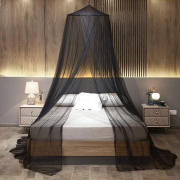 Black Hanging Princess Bed Canopy Mosquito Net - Dome Bedding for Dorm Rooms & Bedrooms (Fits 1.5m - 1.8m Beds) - RnR Galore