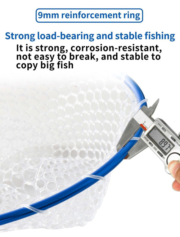 Black High Strength Large Landing Net - Fishing Net with Long Foldable Handle and Soft Rubber Netting, Dip Net for Fishing, Ideal for Boat, Pier, River Angling - RnR Galore