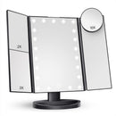 Black LED Lighted Tri - Fold Vanity Mirror with 2X/3X/10X Magnification - RnR Galore