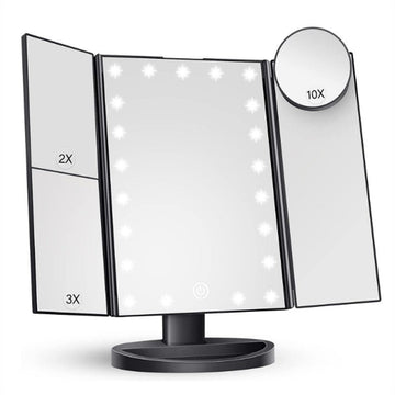 Black LED Lighted Tri - Fold Vanity Mirror with 2X/3X/10X Magnification - RnR Galore