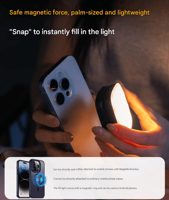 Black Magnetic Foldable Selfie Light with Mirror - Rechargeable LED Fill Light for iPhone & Android Vlogging(Mobile phone is a shooting prop and is not included) - RnR Galore