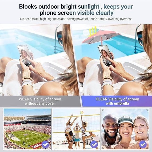 Black Magnetic Phone Umbrella Sun Shade - Clear Outdoor Screen Visor, Anti - Glare Mini Parasol for iPhone - RnR Galore