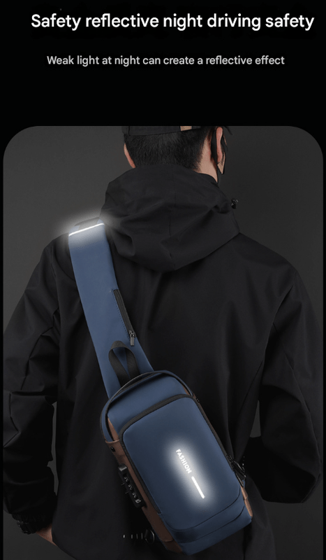Black Men's Anti - Theft Crossbody Sling Bag with USB Charging Port & Combination Lock - RnR Galore