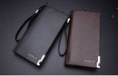 Black Men's Business Casual Long Wallet Clutch - PU Leather Large Capacity Phone & Card Holder with Wrist Strap - RnR Galore