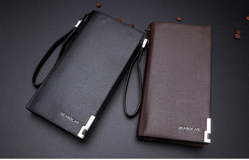 Black Men's Business Casual Long Wallet Clutch - PU Leather Large Capacity Phone & Card Holder with Wrist Strap - RnR Galore