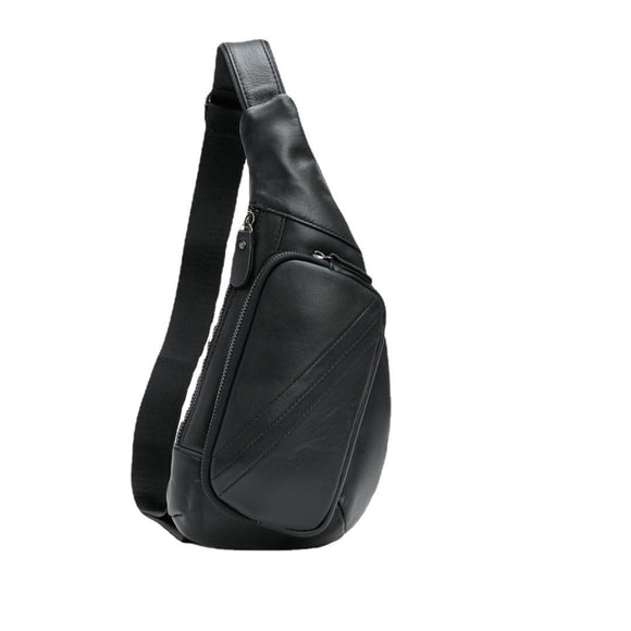 Black Men's Leather Sling Backpack - Casual Crossbody Chest Bag - RnR Galore
