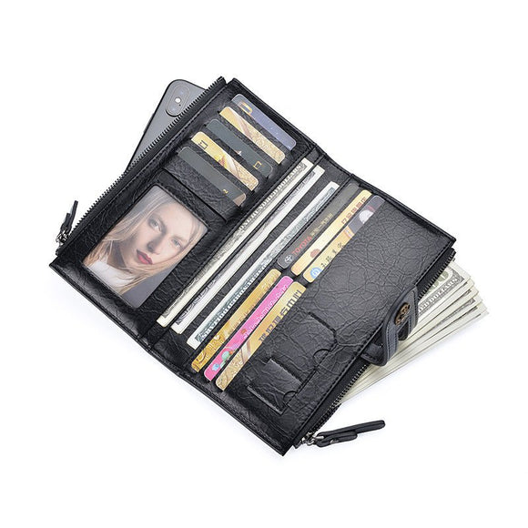 Black Men's Vintage PU Leather Long Wallet - High Capacity Dual Zipper Clutch with Phone & Card Slots - RnR Galore