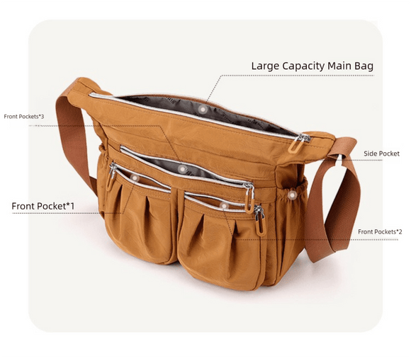 Black Multi - Pocket Lightweight Nylon Crossbody Bag – Stylish, Functional, and Spacious Shoulder Bag for Women - RnR Galore