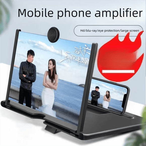 Black Portable 10 - Inch Mobile Phone Screen Magnifier with Foldable Stand - 3D HD Video Amplifier for Movies & Reading - Pull - Out Design Compatible with All Smartphones - Ideal for Home, Travel & Camping - RnR Galore