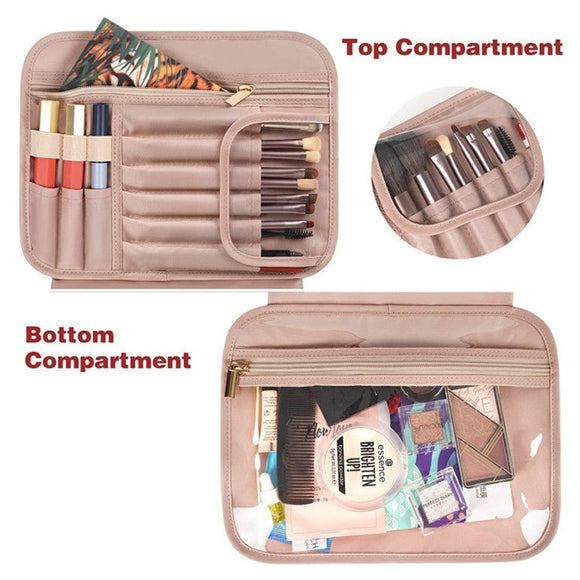 Black Portable Large Hanging Womens' Luxury PU Leather Cosmetic Bag - Waterproof Travel Toiletry Organizer , Easy Visibility & Durable - RnR Galore