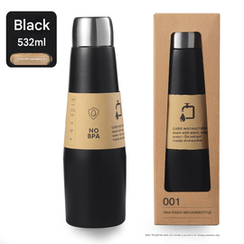 Black Premium 304 Stainless Steel Vacuum Insulated Water Bottle - 532ml Large Capacity Sports Flask with 12 - 24 Hour Thermal Retention, Leak - Proof Portable Travel Mug for Gym, Office, Car and Outdoor Activities - RnR Galore