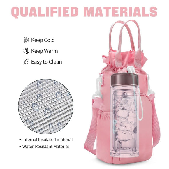 Black Protective Crossbody Water Bottle Holder with Pockets, Fits 40oz Stanley Tumbler - RnR Galore