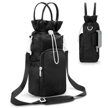 Black Protective Crossbody Water Bottle Holder with Pockets, Fits 40oz Stanley Tumbler - RnR Galore