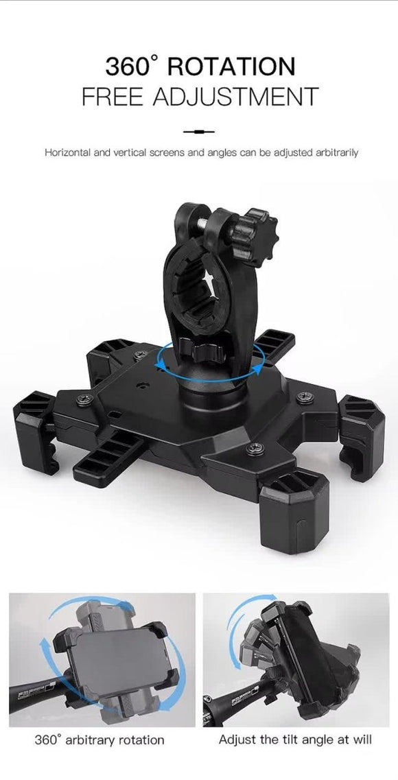 Black Secure Grip Bike Phone Mount - Adjustable 360 Rotation Bicycle Handlebar Holder, Universal Cradle for MTB & Road Cycling - RnR Galore