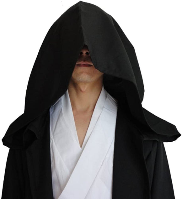 Black Shadow Wanderer Hooded Cape - Premium Velvet Robe for Jedi, Wizard & Medieval Cosplay - RnR Galore