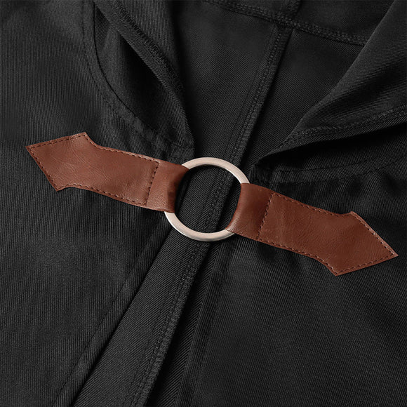 Black Shadow Wanderer Hooded Cape - Premium Velvet Robe for Jedi, Wizard & Medieval Cosplay - RnR Galore