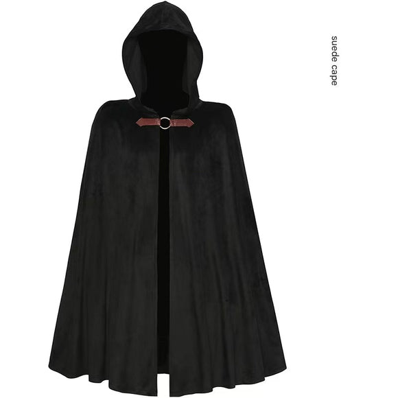 Black Shadow Wanderer Hooded Cape - Premium Velvet Robe for Jedi, Wizard & Medieval Cosplay - RnR Galore