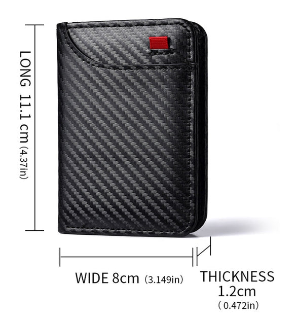 Black Sleek Carbon Fiber Vertical Wallet for Men - Slim Bifold Card Holder with Clear ID Window - RnR Galore