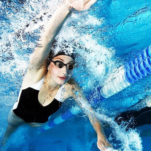 Black Swim Goggles Set with Cap, Nose Clip, Earplugs & Case: Anti - Fog UV Protection for Men & Women - RnR Galore