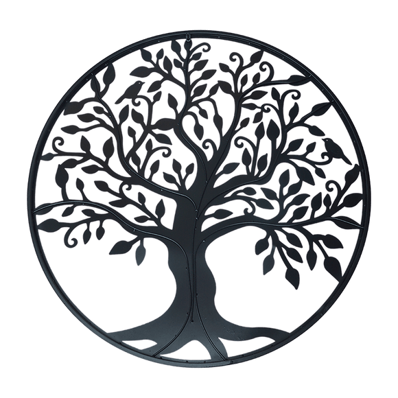 Black Tree of Life Wall Art Hanging Metal Iron Sculpture Garden 60cm - RnR Galore