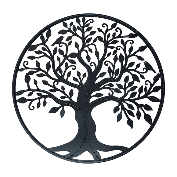 Black Tree of Life Wall Art Hanging Metal Iron Sculpture Garden 99cm - RnR Galore