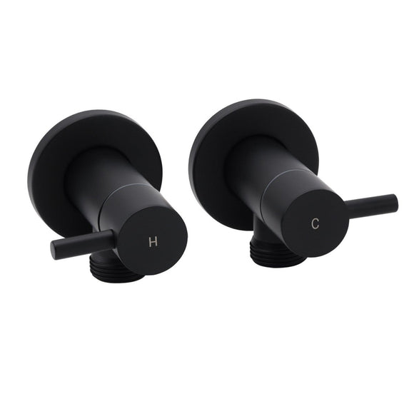 Black Washing Machine 1/4 Turn Twin Taps Laundry Room Hot Cold Water Wall Set - RnR Galore