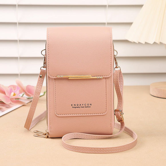 Black Women's Cute Mini PU Leather Crossbody Phone Bag (19x12x4cm) - Touch Screen Window, Vertical Style - RnR Galore